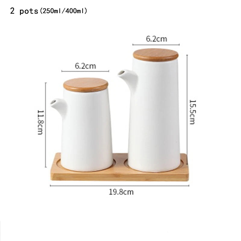 1/2Pcs Ceramic Oil Pot Spice Food Storage Jar with Airtight Seal Bamboo Lid Kitchen Accessories Organizing Tools for Soy Sauce