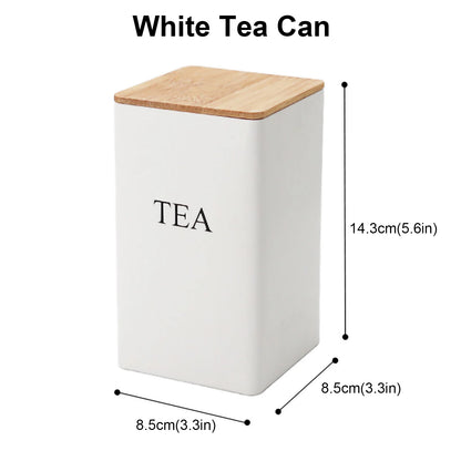 Sealed Metal Tea Storage Box Bamboo Lid Coffee Bean Jar Storage Airtight Containers Coffee Sugar Storage Jars Kitchen Organizer