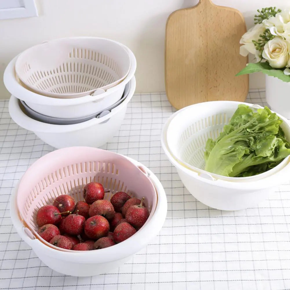 Fruit & Vegetable Washing Basket Double-Layered Fruit Washing Bowl Plastic Fruit Colander Bowls Multifunctional Drain Basket for Kitchen Home